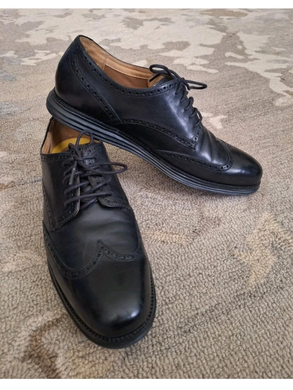 Cole Haan Black Leather Wingtip Derby Shoes